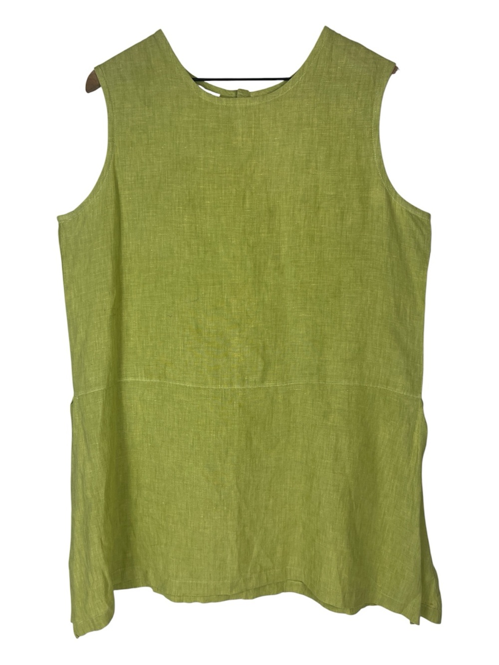 Bryn Walker Sz M Linen Tunic Top Round Neck LIght Green Sleeveless Lagenlook